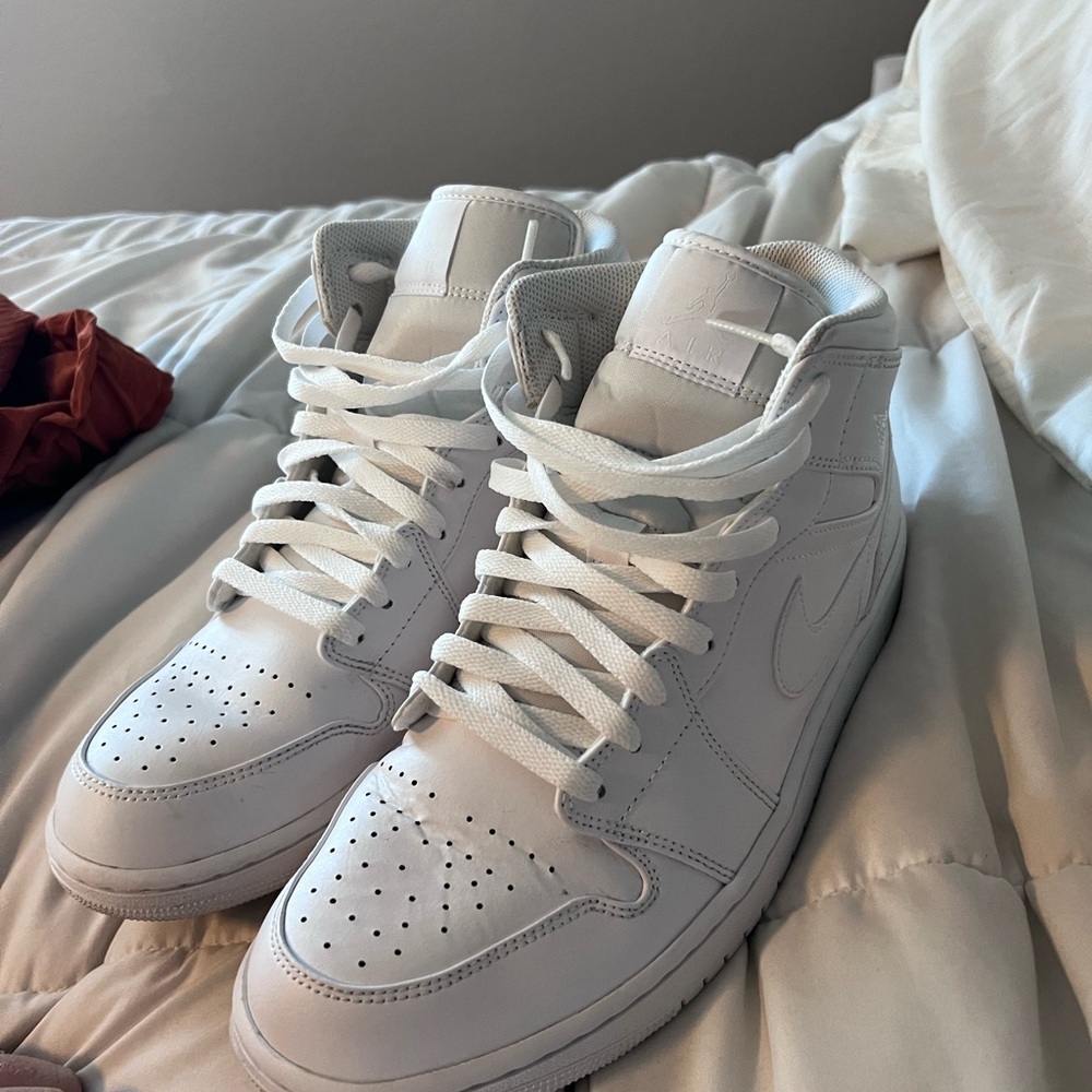 Nike air Jordan mids.  Triple white
